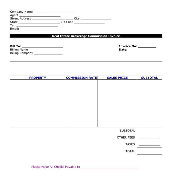 brokerage commission invoice format