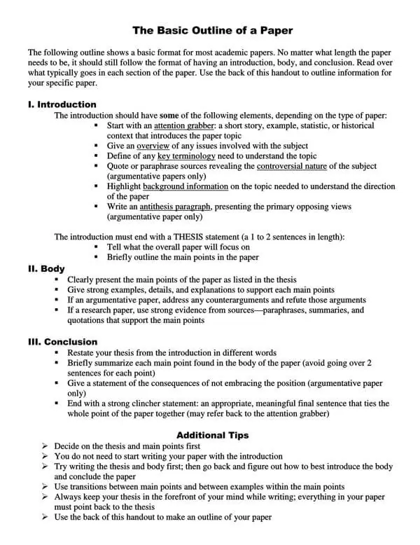 sample research essay outline