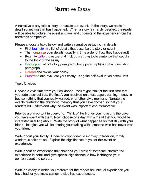 narrative essay template pdf