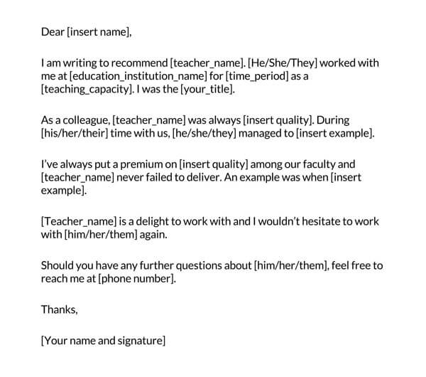 letter of recommendation for student teacher from 