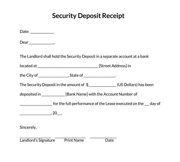 rent and security deposit receipt form Massachusetts