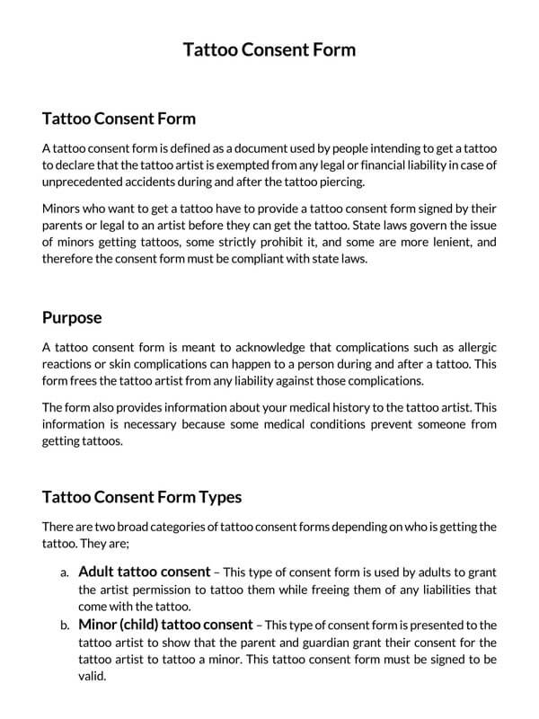 Free Tattoo Consent Forms (Minor & Adult) | Word - PDF
