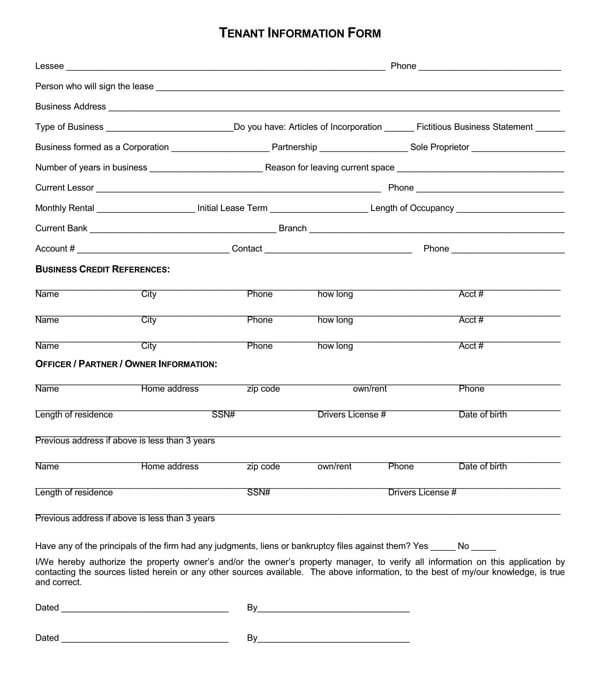 commercial tenant information form
