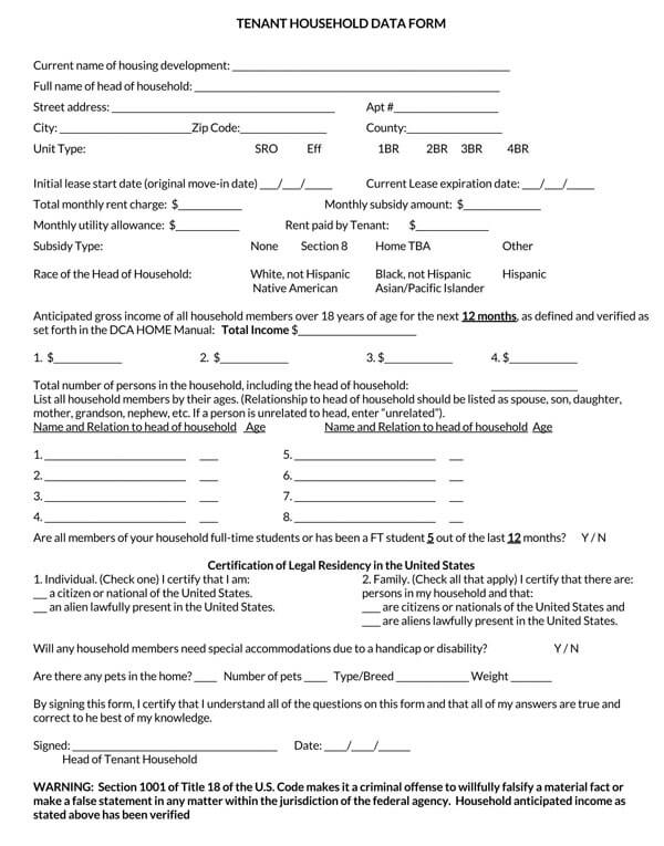 simple tenant information form