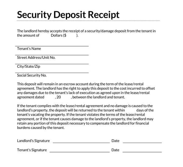 rental deposit receipt pdf