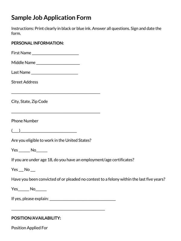 job application form template word