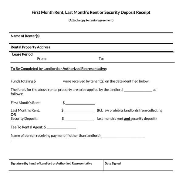 security deposit receipt word