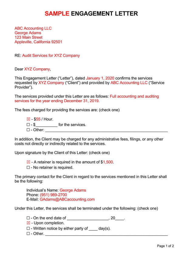 sample engagement letter for legal services