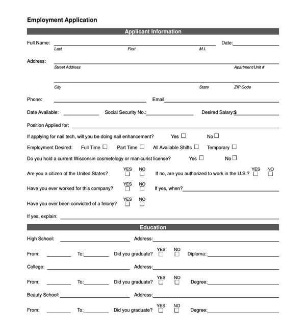 free job application template