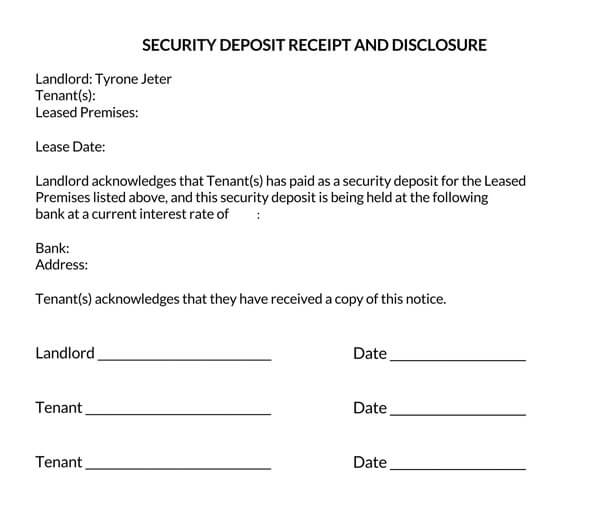 security deposit receipt template free