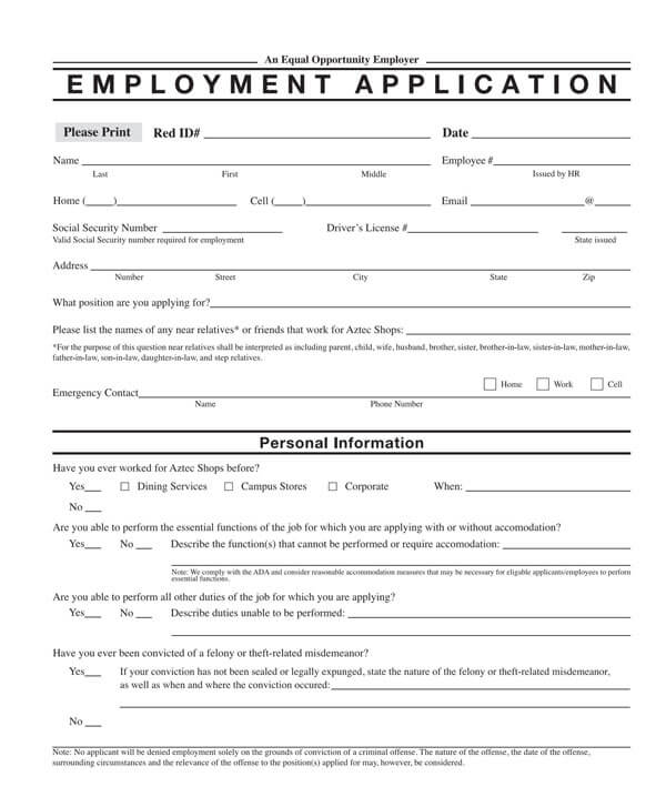 job application form excel