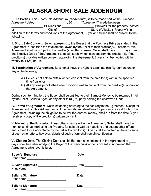  short sale contract example