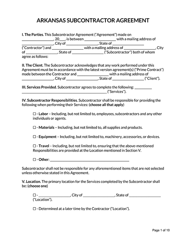 free subcontractor agreement template word uk