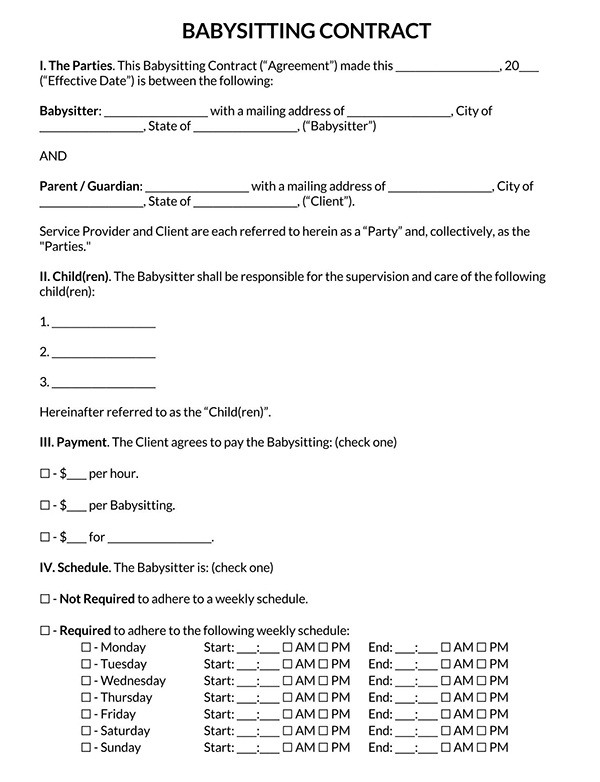 Babysitting Contract Template Page 1 1
