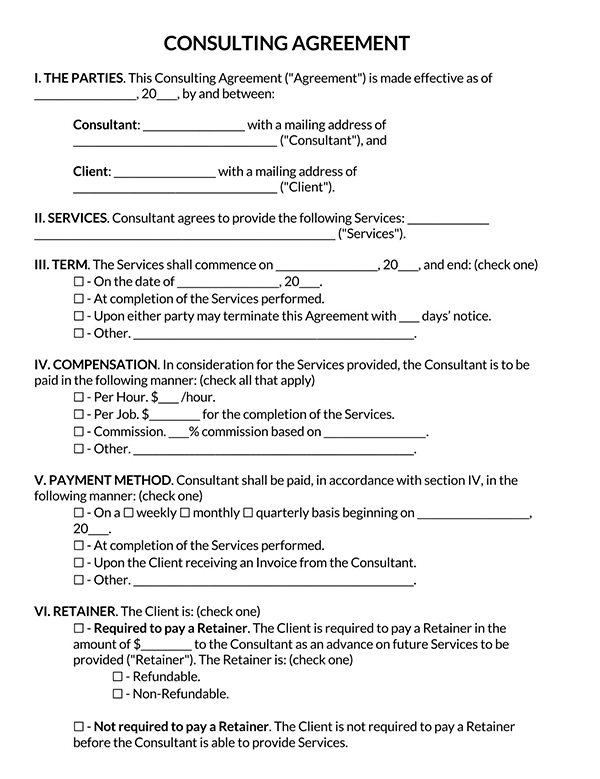 Consulting Agreement Template Page 1 1