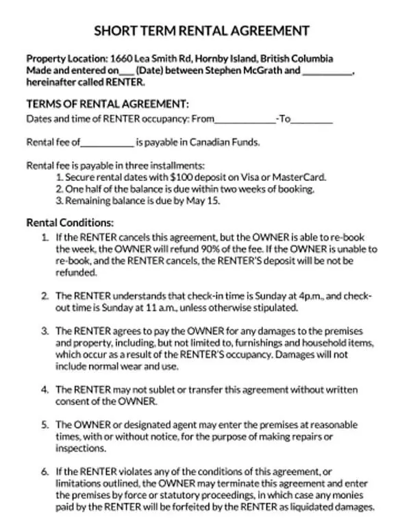 short-term vacation rental agreement pdf