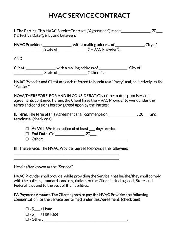 HVAC Service Contract Template Page 1 1