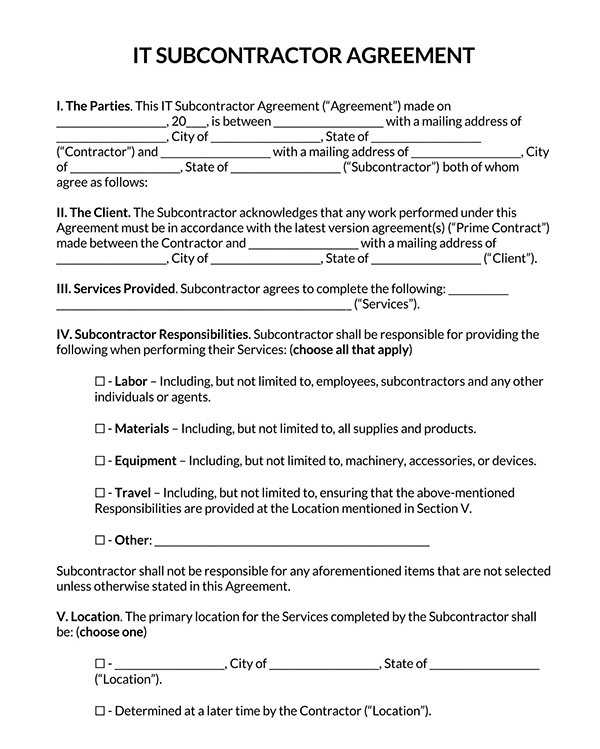 IT Subcontractor Agreement Page 1