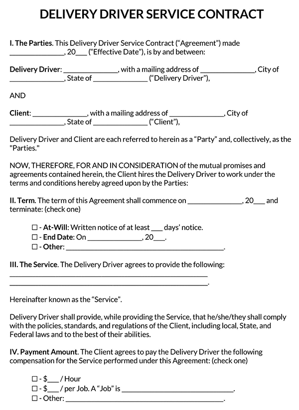 Independent Delivery Driver Contract Template Page 1 1