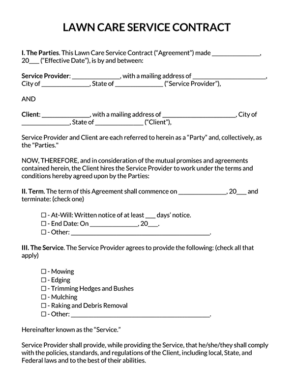 Lawn Care Contract Template Page 1 1