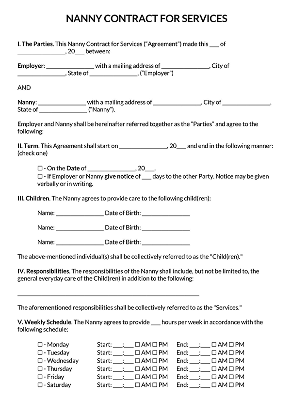 Nanny Contract Template Page 1 1