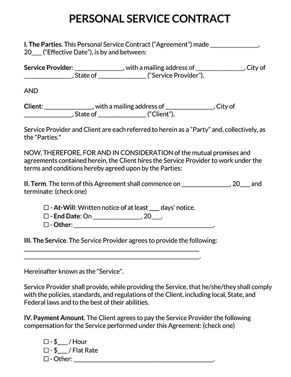 Personal Service Contract Template Page 1 1