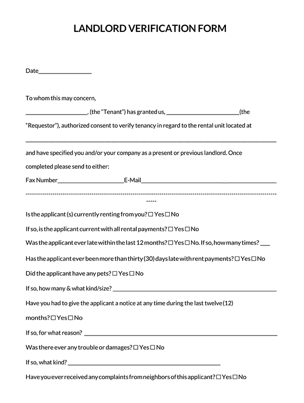 landlord monthly rent confirmation form