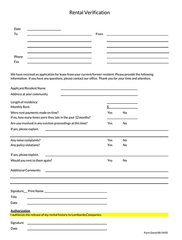  rental history form template