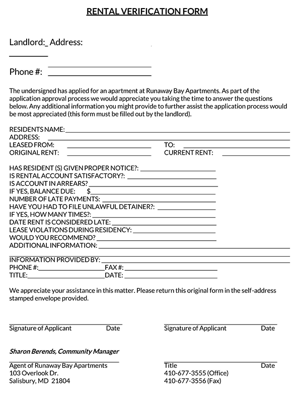  rental history form template 5