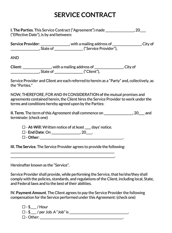 Written contract template