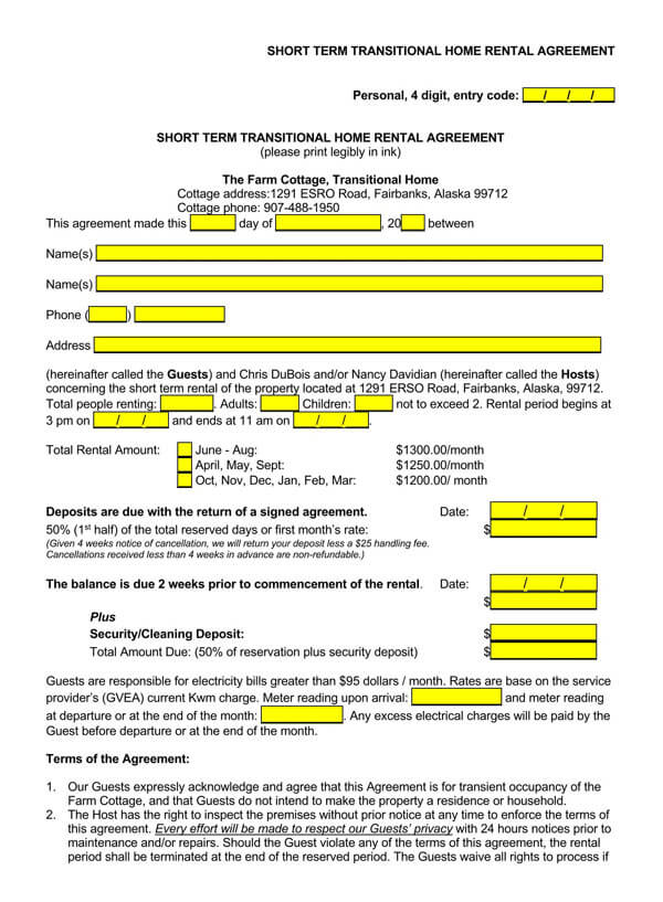 vacation rental agreement template word