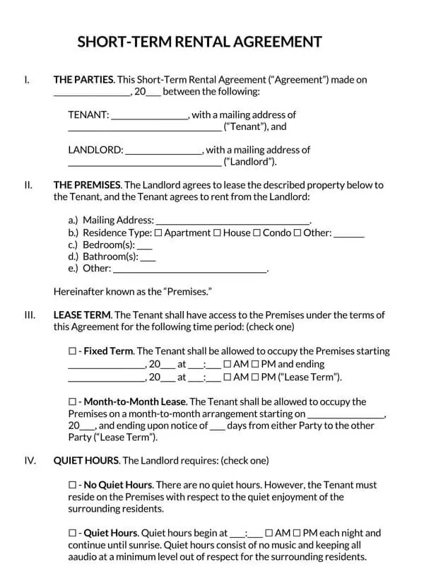 short-term vacation rental agreement pdf