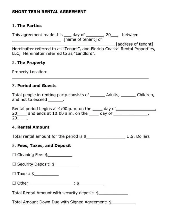 short-term rental agreement template word