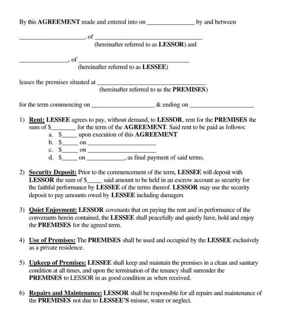 vacation rental agreement template word