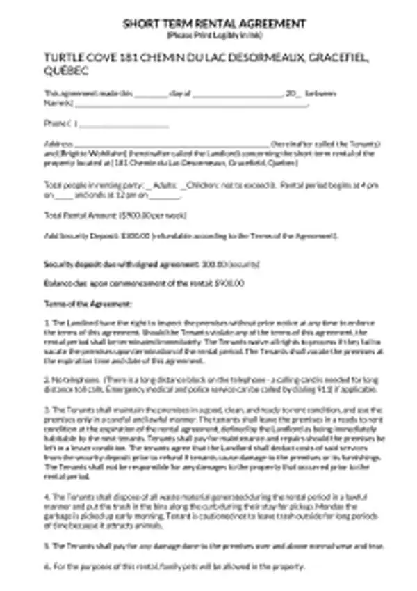 short-term rental agreement pdf