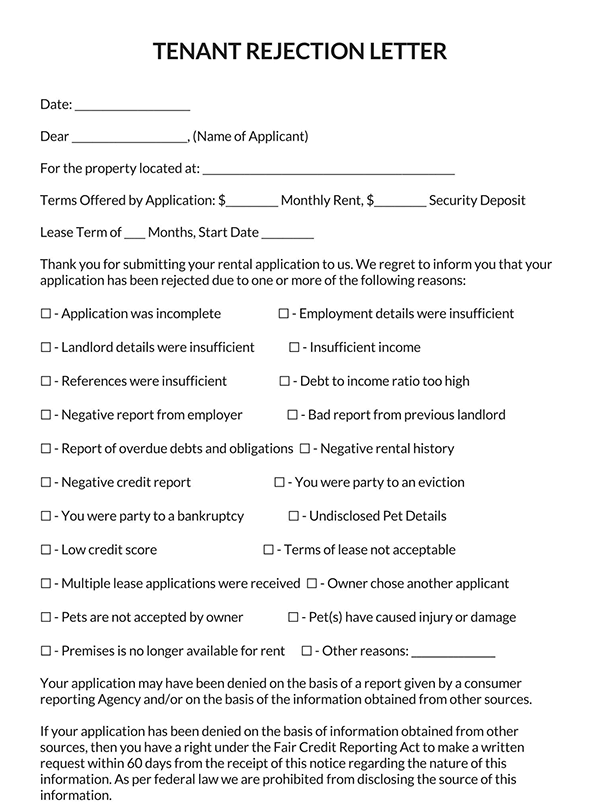 Tenant Rejection Letter Samples [Free Templates]