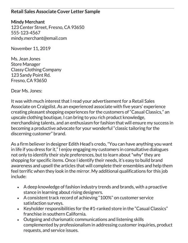 sales associate cover letter template