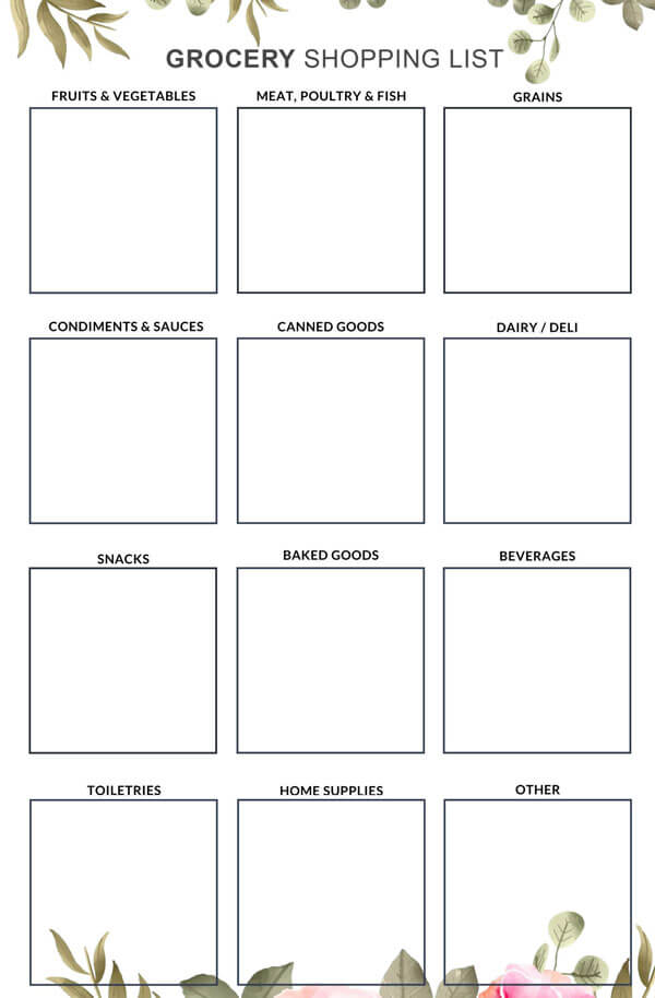 grocery list template free