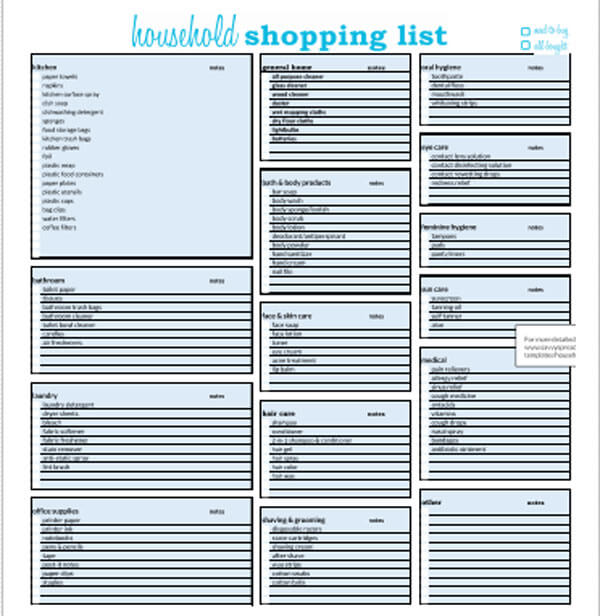 grocery list template free