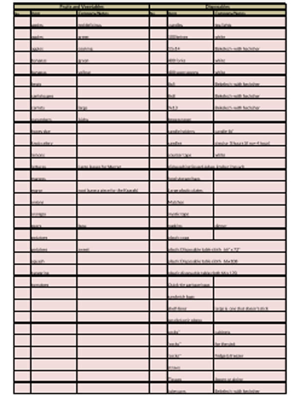 blank grocery list template excel