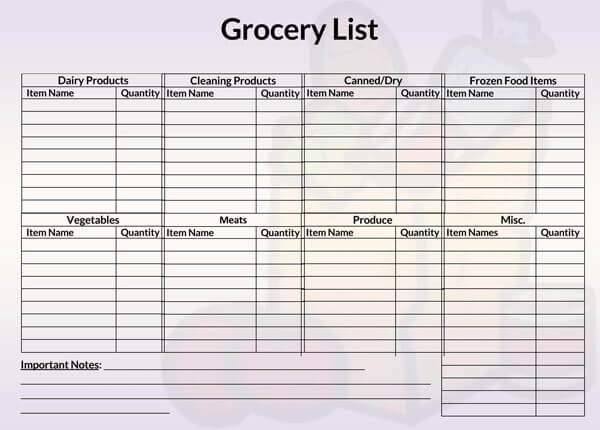 free printable grocery list by aisle