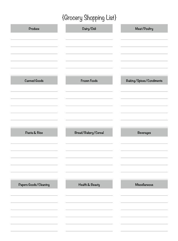 master grocery list pdf