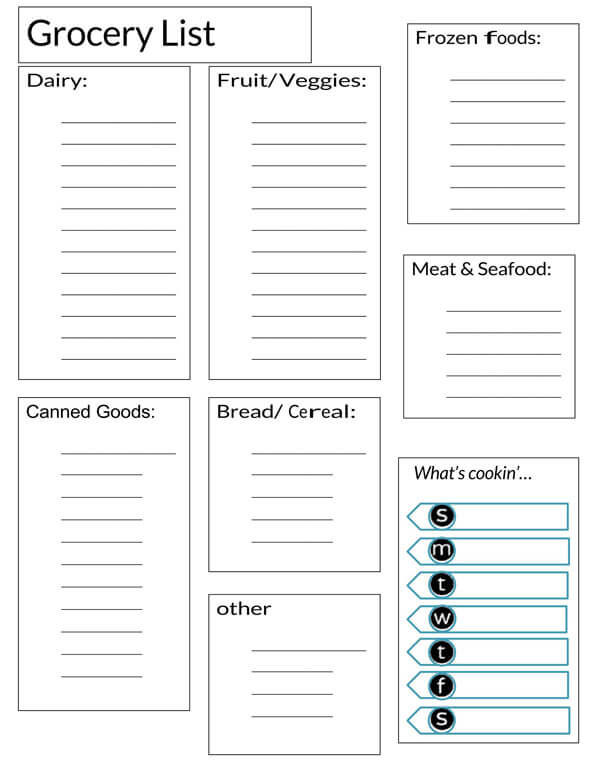 blank grocery list template excel