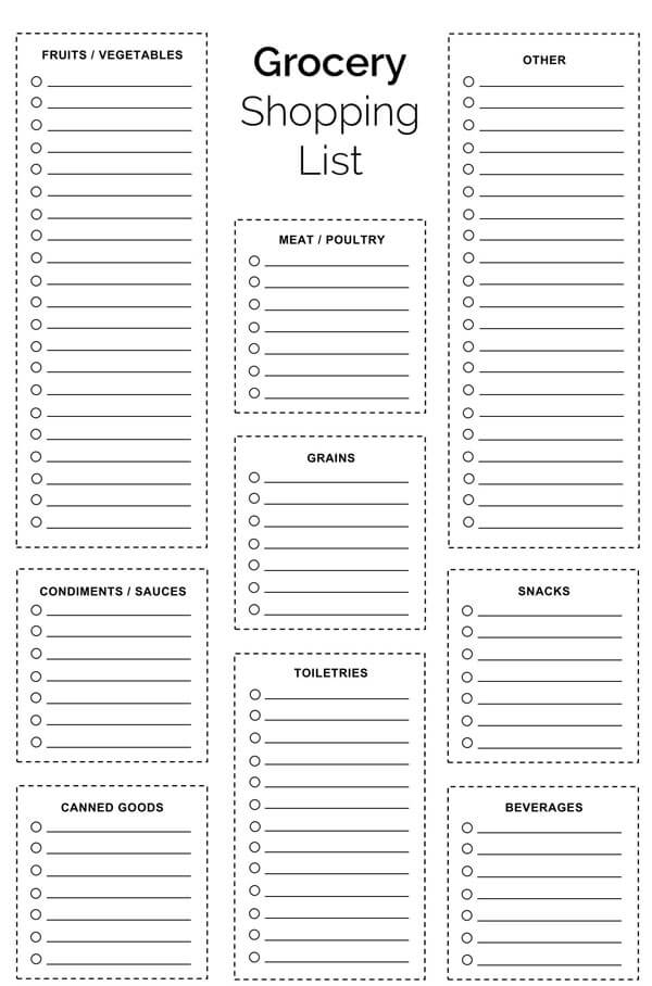 blank grocery list template excel