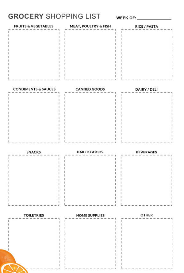 grocery list template with categories