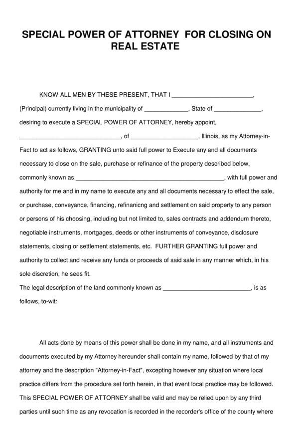 real estate power of attorney template