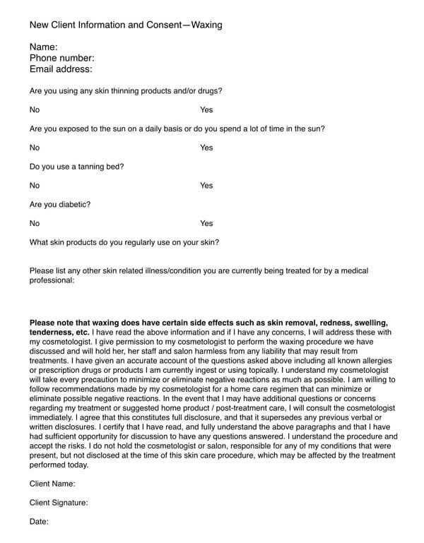 printable free waxing consent form