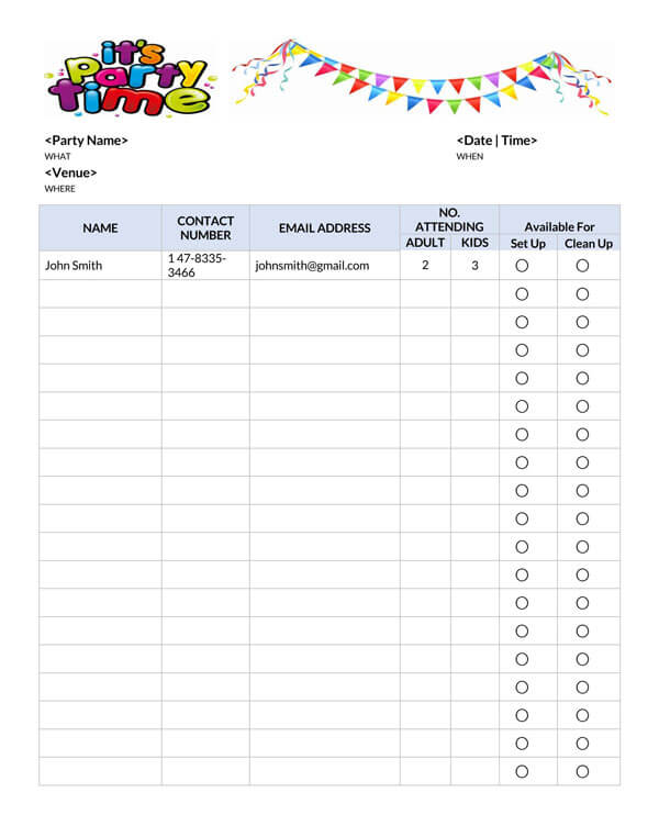 free printable sign up sheet template