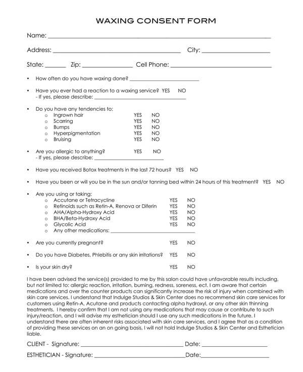 waxing consent form for minor
