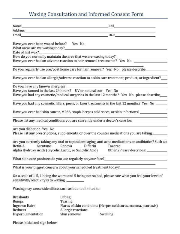 electronic waxing consent form